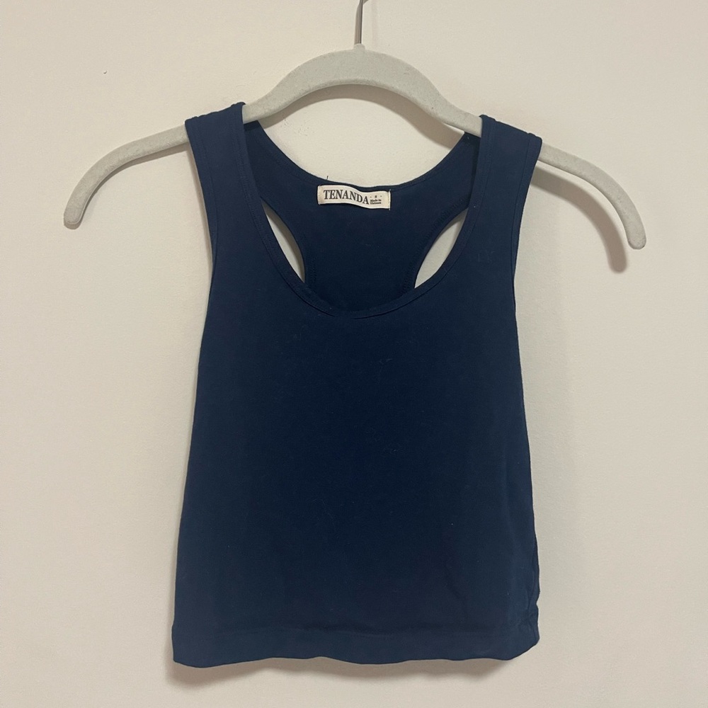 HATOPANTS Navy Blue Racerback Crop Tank Top - Size S